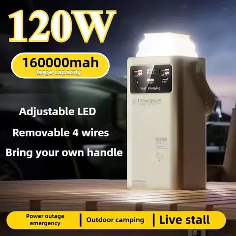 120W Fast Charging Powerbank with 4 Cable 160000mAh for IPhone Xiaomi Huawei Samsung for Outdoor Cam