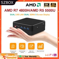 SZBOX Mini PC AMD Ryzen7 4800H /Ryzen5 5500U Dual 2.5G LAN TypeC WIFI6 BT Wins 11 PRO DDR4 3200MHz 3 Display Desktop Office Gaming Computer