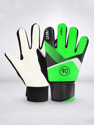 1對綠色足球守門員手套適用於兒童帶乳膠填充保護適用於防碰撞