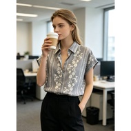 Ladie's fashion causal summer style office wear floral print polo shirts