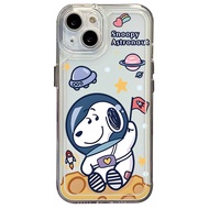 สำหรับ iPhone 13 Pro Max 14 12 iPhone 11 XR 8 7 SE 2022น่ารัก Snoopy Doraemon Space นักบินอวกาศคุณภาพสูง Square Edge Air Cushion Cover Full Len ป้องกัน Clear Tranparent TPU Case