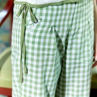 FLAT2112 FF0985 : LOVE JADE PANTS กางเกงขายาวลายสก็อตแต่งโบว์ 2 ชั้น