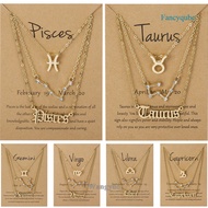 WY 3Pcs/Set Cardboard Star Zodiac Sign Pendant 12 Constellation Charm Gold Necklace Aries Cancer Leo