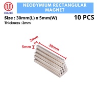10 pcs - 30mm x 5mm x 2mm Rare Earth Neodymium Rectangular Magnet
