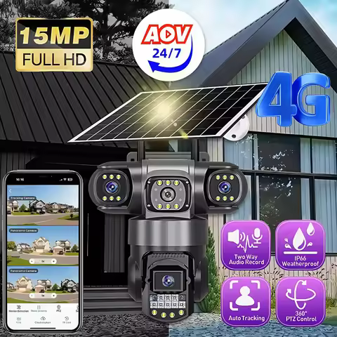 Solar 4G Camera Wireless Triple lens Triple screen IP Webcam Low Powered Battery AOV Cameras Smart H