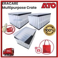 [3 Boxes] ERACARE Multipurpose Crate Foldable Storage Boxes Container Collapsible Plastic Crates wit