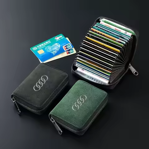 Multi Slot Card Holder Wallet Bank Credit Card Bag Coin Pouch Leather Zipper Wallet for Audi Sline R