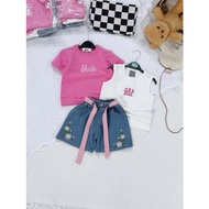 2+1 Terno Shortsleeves and sleeveless top and denim shorts for kids age 1-10