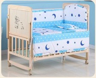 全城熱賣 - 歐式多功能實木無漆嬰兒床+5件套+蚊帳-星月款 102cmx60cmx90cm