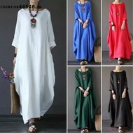Baju Raya 2024 Ethnic Style Cotton and Linen Dress Women Oversized Dress Muslimah Women's Clothing L