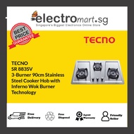 TECNO SR 883SV 3-Burner 90cm Stainless  Steel Cooker Hob with  Inferno Wok Burner  Technology