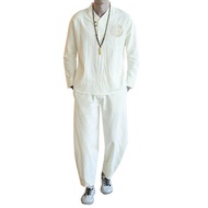 5XL Men's Set Casual Suit Cotton Linen Shirt + Ankle Pants 2 Pieces Sets Oversize Men T-Shirt Male 2023 Summer Tracksuit XXXXXL