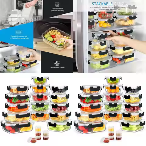 42-Piece Glass Food Storage Containers with Snap Lids, 21 Meal Prep Containers, Leak-Proof, BPA-Free