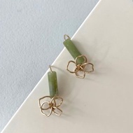 【禮物】天然石小心機 東菱玉管珠 14k包金耳夾耳針