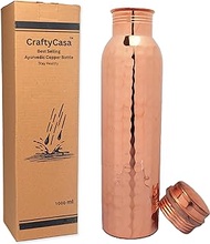 CRAFTYCASA Copper Water Bottle 1000ML/34OZ | Hammered Copper Bottle with Lid | Ayurvedic Copper Bottle for Good Health Benefits
