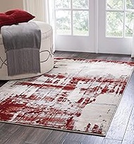 Nourison Maxell Nourison Ivory/Red 2'2'' x 7'6'' Area Rug Floor Mat, Easy -Cleaning, Non Shedding, B