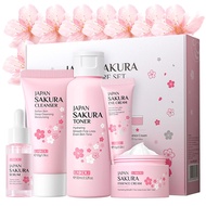 Sakura Skincare Kit for Teenage Girls Women, 5Pcs Skin Care Travel Present Set with Cleanser, Toner,