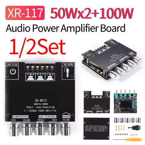 1/2Set XR-117 Audio Power Amplifier Board Module Bluetooth 5.0 3.5mm AUX 50Wx2+100W Stereo Digital A