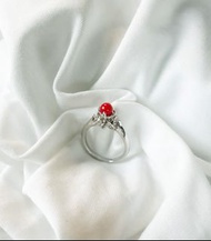 少有天然红珊瑚(5mm)925戒指size:14hk(17.2mm)。