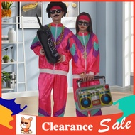 [CHA] Sportswear Set Lightweight 80s Sportswear Retro Color Block Tracksuit Set for Women Hop Disco 