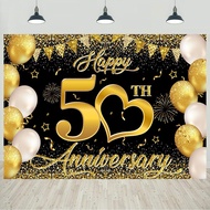 Happy 50th Anniversary Photography Backdrop Black Gold 50th Wedding Anniversary Party Photography Ba
