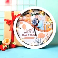 Anniversary Gift, Free Caricature Design, Custom 1st Anniversary Wall Clock, Wedding Gift, Graduatio