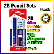 P9900-6 Astar 2B Pencil Value Pack - Sharpener & Eraser High Quality