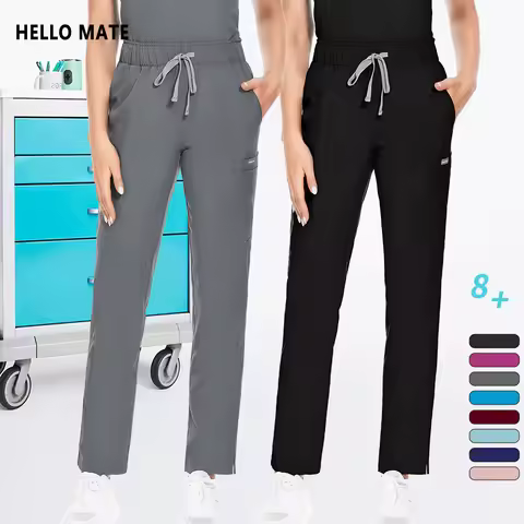 Medical Scrub Pants Pharmacy Work Straight Trousers Elastic Waist Black Gray Lab Bottoms Simple Male