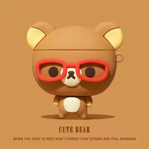 3D Cartoon Korean Cute Glasses Rilakkuma Cover, For Airpods 3 4 Pro Pro 2 Pro 3 Silicone Earphone Ca