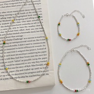 Pure Silver Anklet Three-Piece Set Niche Design s999 Generation Hair Bracelet Series Necklace Cute B