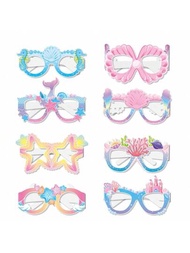 8入組美人魚主題派對裝飾，夏季沙灘攝影棚道具用的紙質眼鏡，成人生日派對裝扮