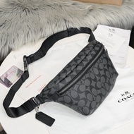 COACH Men Waist Pouch Bag Cross Body Bag Leather High Capacity Water Resistant Adjustable Waist C141