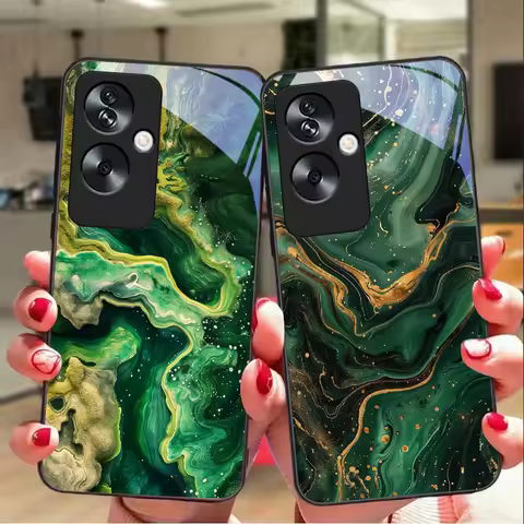 Green Marble For Oppo A79 5G 58 78 74 60 4G Reno 11F Realme GT 6 11 Note 50 10 C55 X2 Tempered Glass