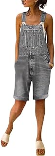 utcoco Women's Casual Distressed Adjustable Strap Cuffed Hem Denim Bib Overalls Shorts Romper