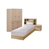 [特價]傢俱工場-藍田 5件組(床頭箱+床墊+床底+邊櫃+衣櫃)-單大3.5尺梧桐