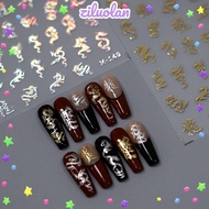 ZILUOLAN Gel Polish, Metallic Mirror Gold Silver Nail Sticker, Self-Adhesive Manicures Decorations Chinese Character Letter Nail Art Transfer Sticker Paper