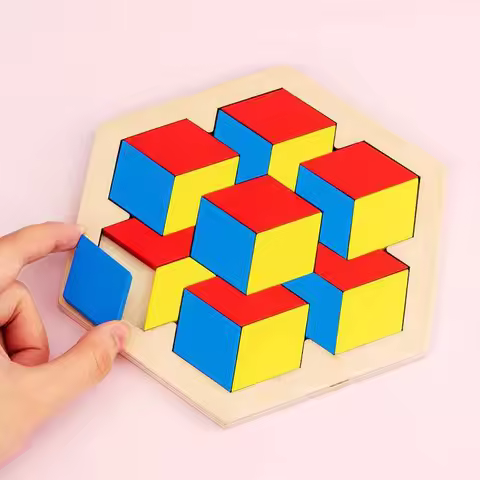 Hexagon Tangram Puzzle Wooden Brain Puzzles for Kids Boys Girls Montessori Educational Gifts Geometr