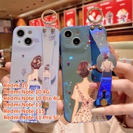 For Redmi Note 11 Pro Redmi Note 11 Note 11S Redmi Note 10 4G Note 10 Pro Redmi 10 Case With Wristband Stand Luxury Gold Glitter Diamond Back View Girl Wristband Phone Case Cover