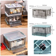 綠色 特大容量可摺疊透明收納膠箱 帶蓋帶側門 滑輪設計車尾箱 後備箱 收納箱 折疊箱 摺疊收納箱