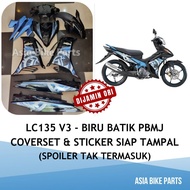 Yamaha LC135 V3 Body Cover with Graphic / Coverset siap tampal Stripe Biru Batik PBMJ - 55D-F0000-02