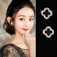 [YY] Cute Four-Leaf Clover Earrings Korea S925 Silver Needle Oil Drop Unique Simple Earrings Earrings Female
