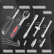 Shock Socket Wrench Set 46 Pcs 1/ 4 Inch Socket Ratchet Tool Kit Motorcycle Car Workshop Tool Box