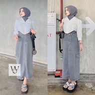 Highwaist Cargo Jeans Skirt - Jumbo Cargo Skirt - Women's Jeans Skirt