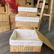 ECOHUB Water Hyacinth Clothes Storage Basket (Water Hyacinth Basket) Rectangular with Lid Decorative