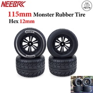 NEEBRC 4PCS 115mm RC Car Rubber Tire Wheel Tyre 12mm Hex For 1/10 RC Monster Car Off-road Buggy Truc