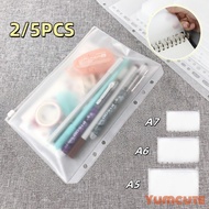2/5PCS Transparent A5 A6 A7 Loose Leaf Folder, PVC Ring Binder Pockets Zip Envelope Bag File Bag for