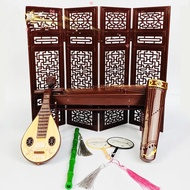 fyjhRetro Bjd Doll Accessories Chinese Style Decoration Props Screen Group Fan Flute Guzheng Musical Instrument Childrens Toy Gift