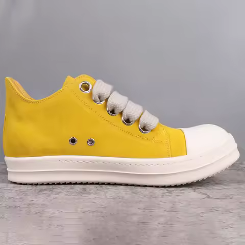 Fashion Men's Casual Shoes Lace-up Men's Sneakers Cow Suede Shoes for Man Yellow Solid Jumbo Shoelac