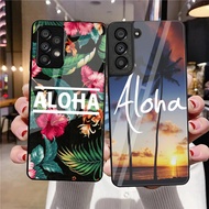 Beach Aloha Theme Tempered Glass Phone Case For Samsung Galaxy A11 A14 A20 A30 A22 A32 A33 A34 A40 A