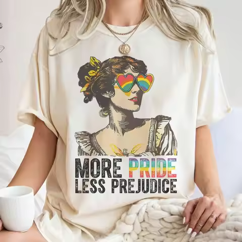 "More Pride Less Prejudice" Print Women Men Round Neck Shirt LGBTQ Short Sleeve GAY Pride Month T-sh